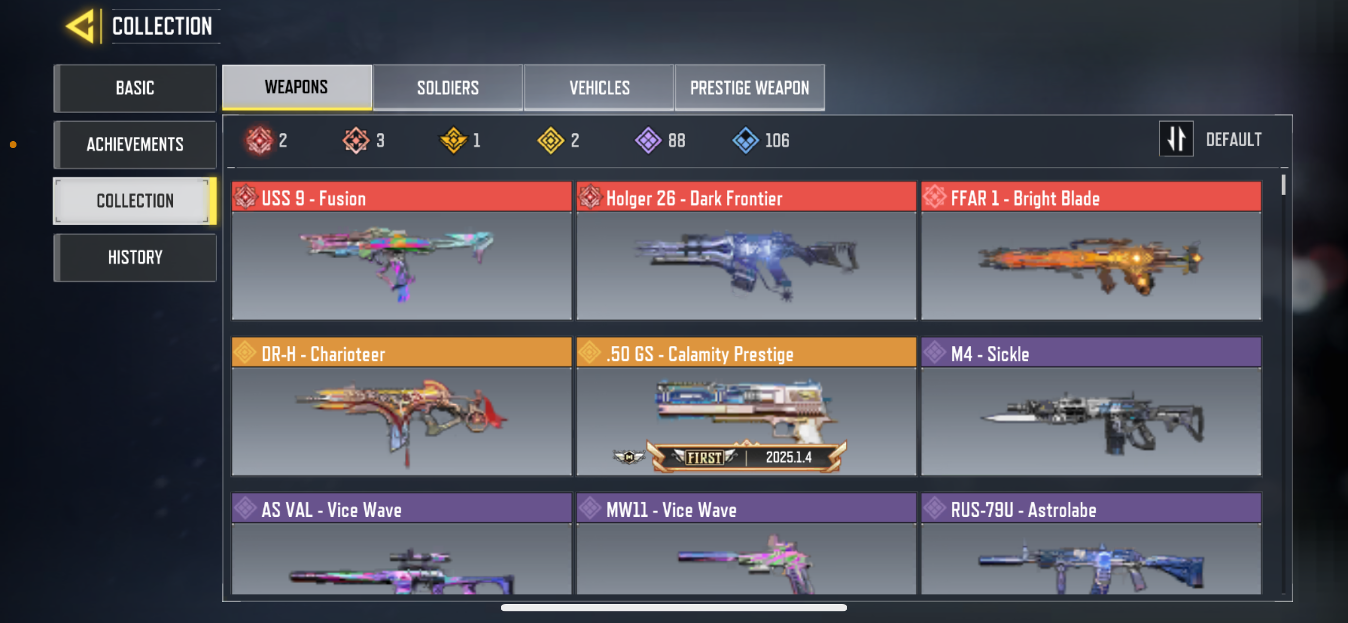 3 Mythic weapons, 2 legendary weapons