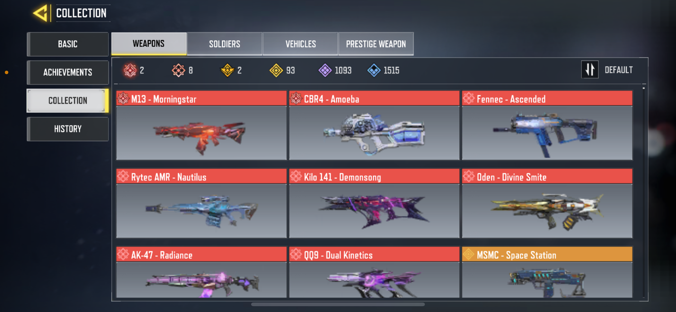 8 mythic weapons, 93 Legendary Weapons and 2 legendary characters