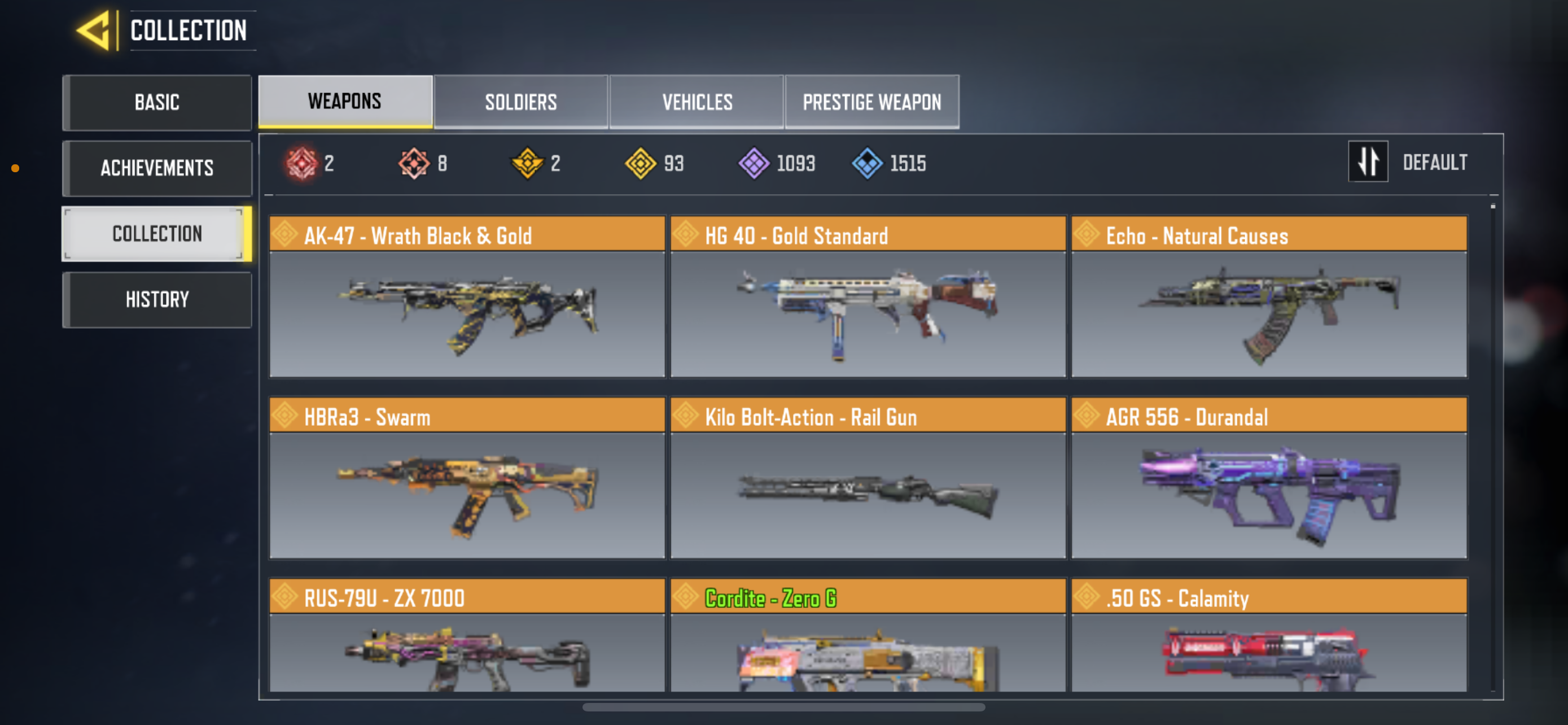 8 mythic weapons, 93 Legendary Weapons and 2 legendary characters