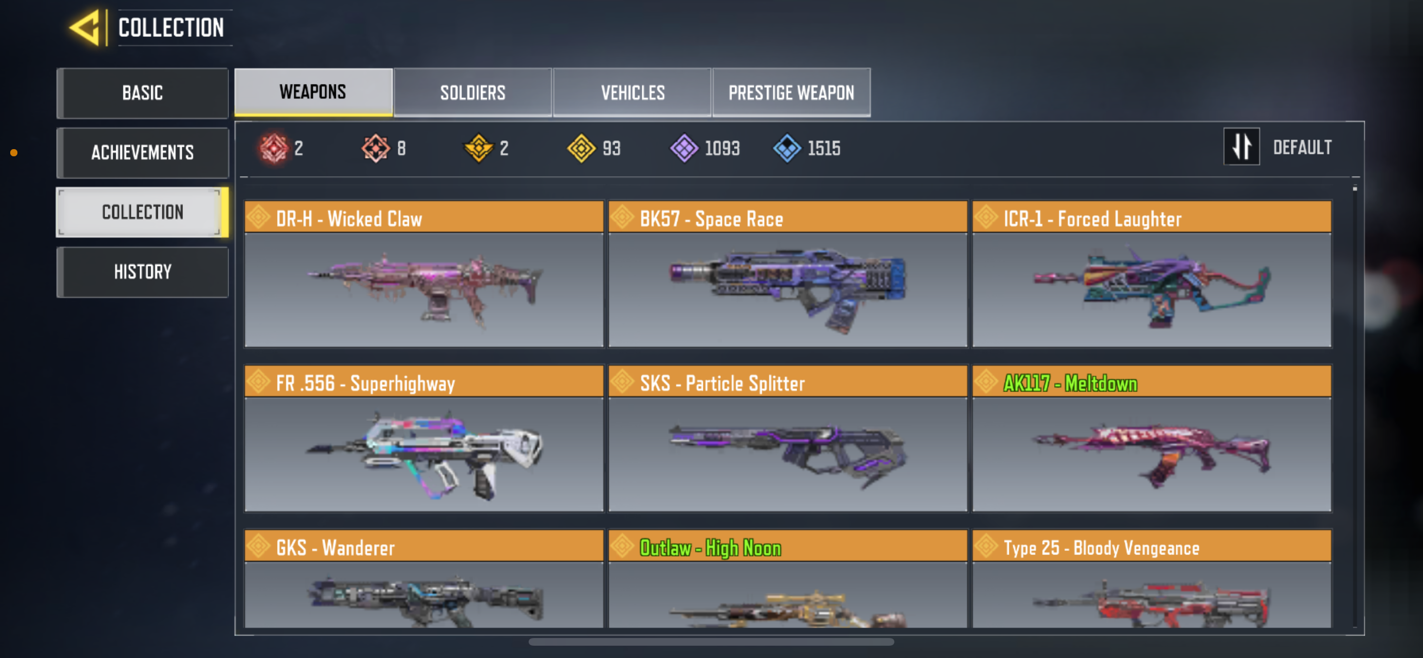 8 mythic weapons, 93 Legendary Weapons and 2 legendary characters