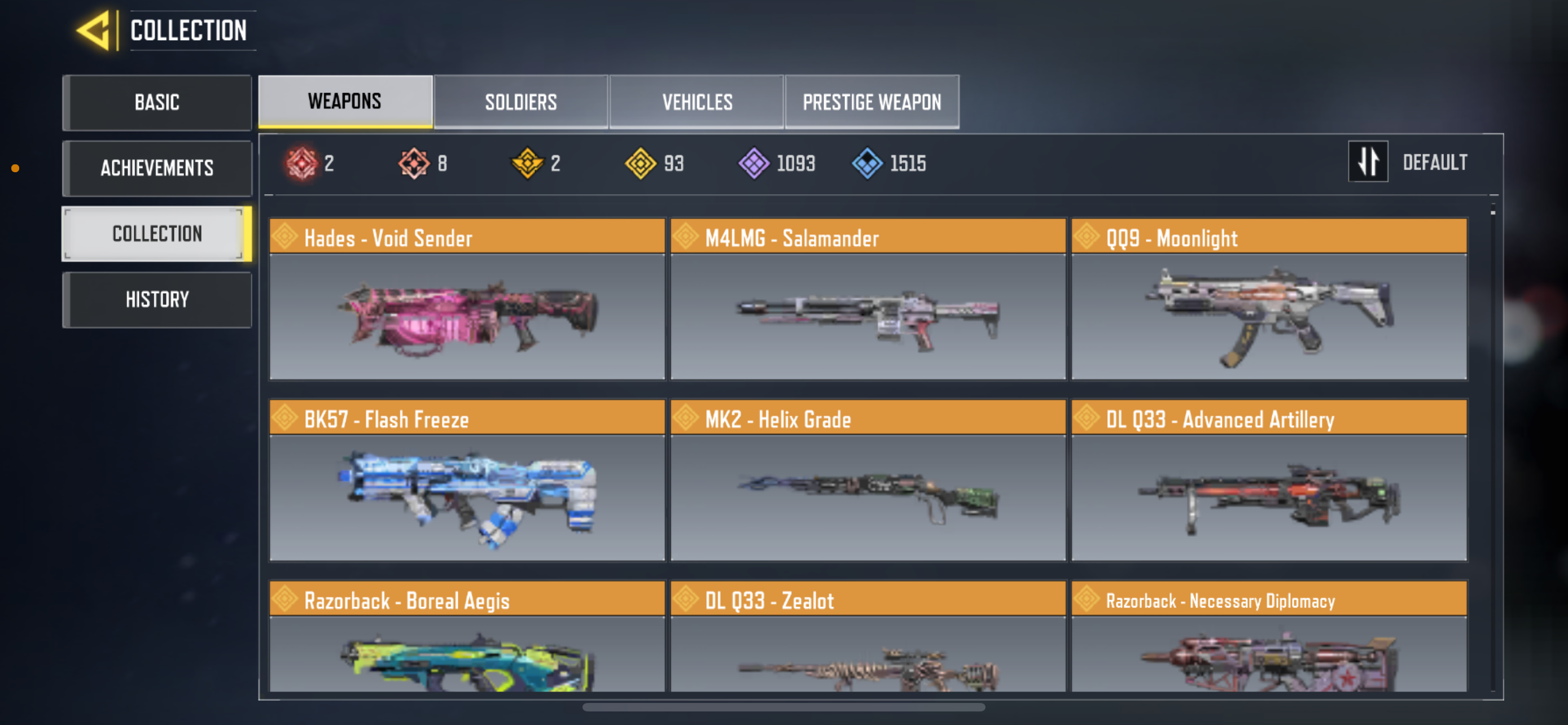 8 mythic weapons, 93 Legendary Weapons and 2 legendary characters