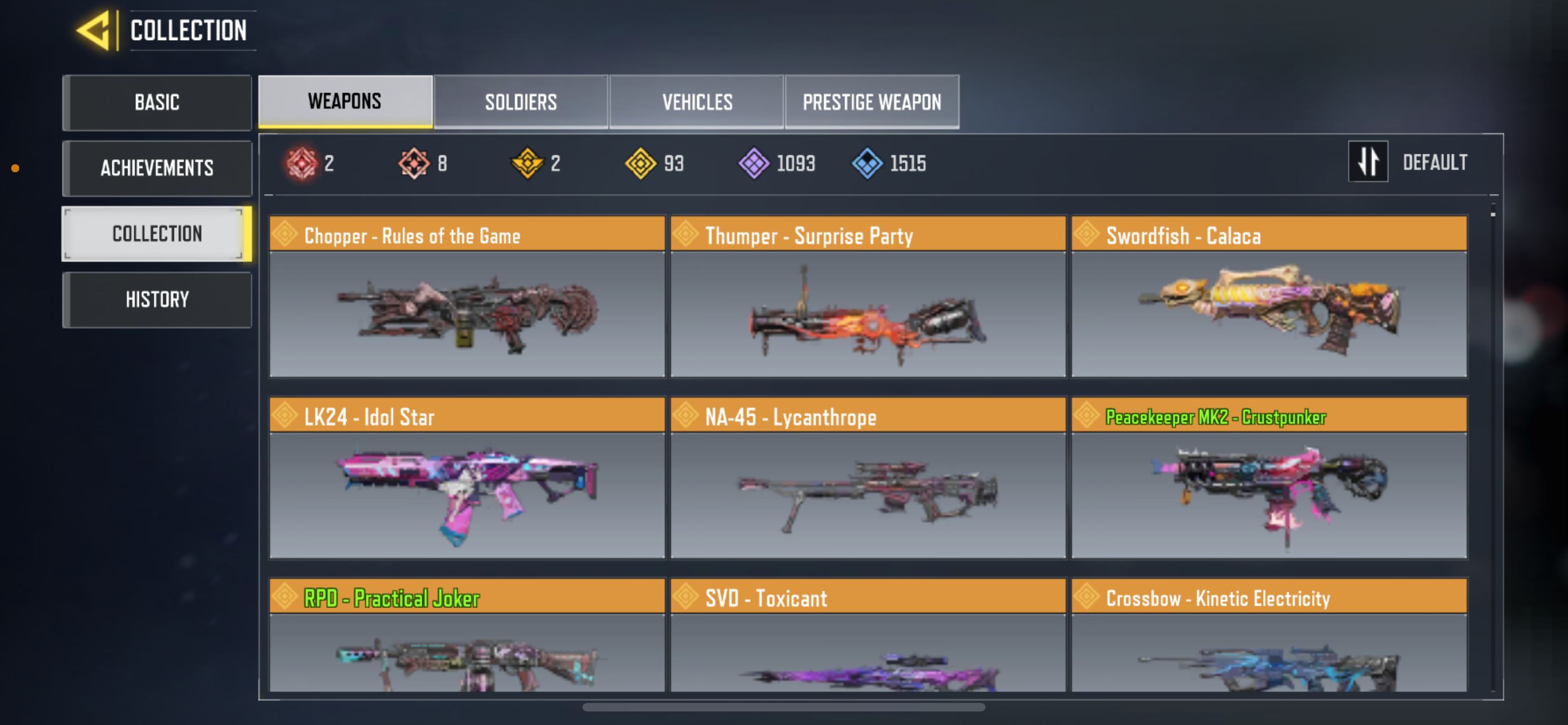 8 mythic weapons, 93 Legendary Weapons and 2 legendary characters