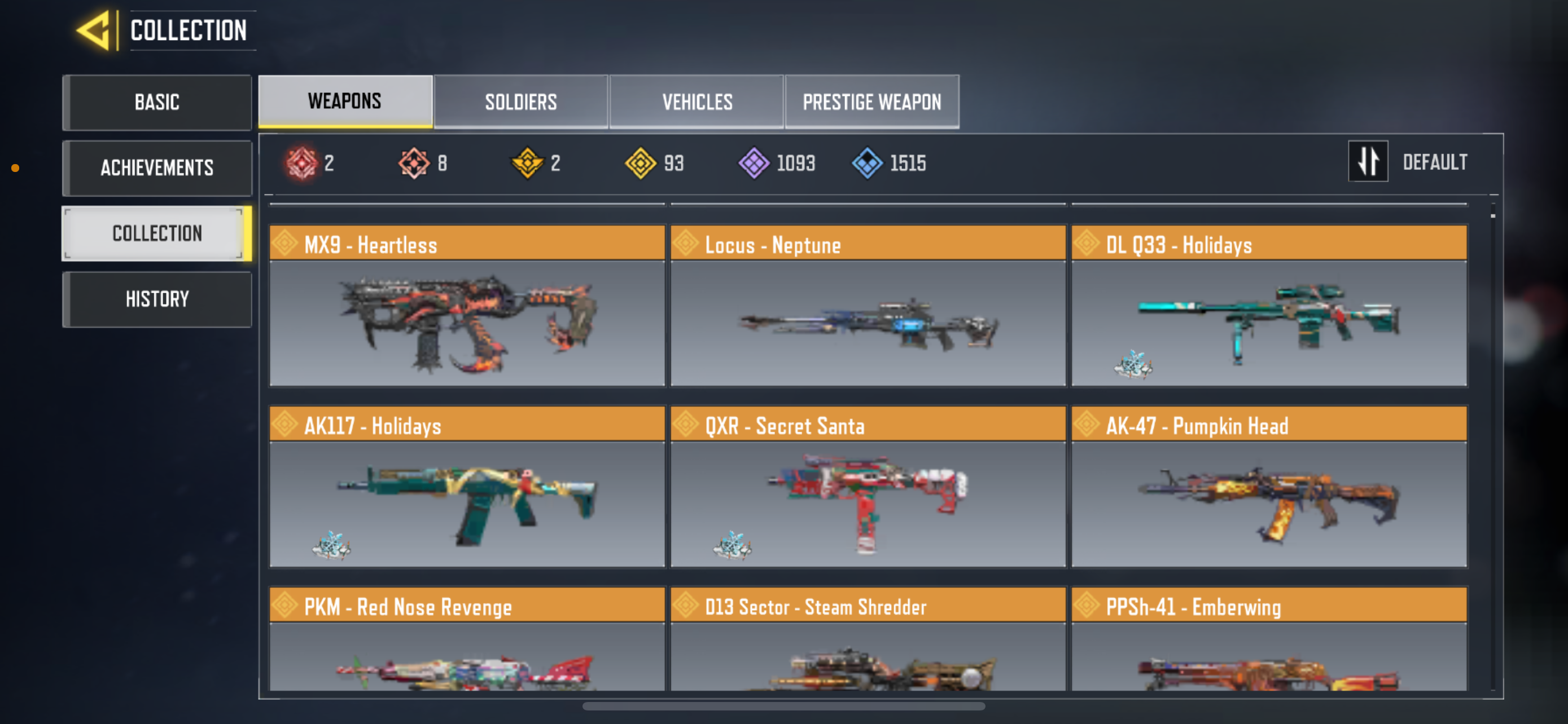 8 mythic weapons, 93 Legendary Weapons and 2 legendary characters