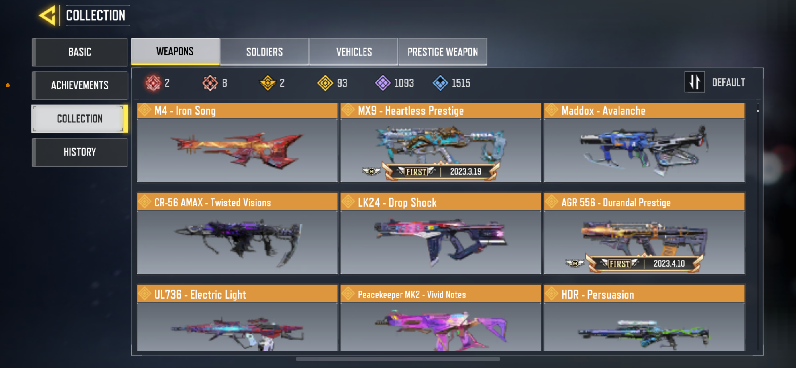 8 mythic weapons, 93 Legendary Weapons and 2 legendary characters