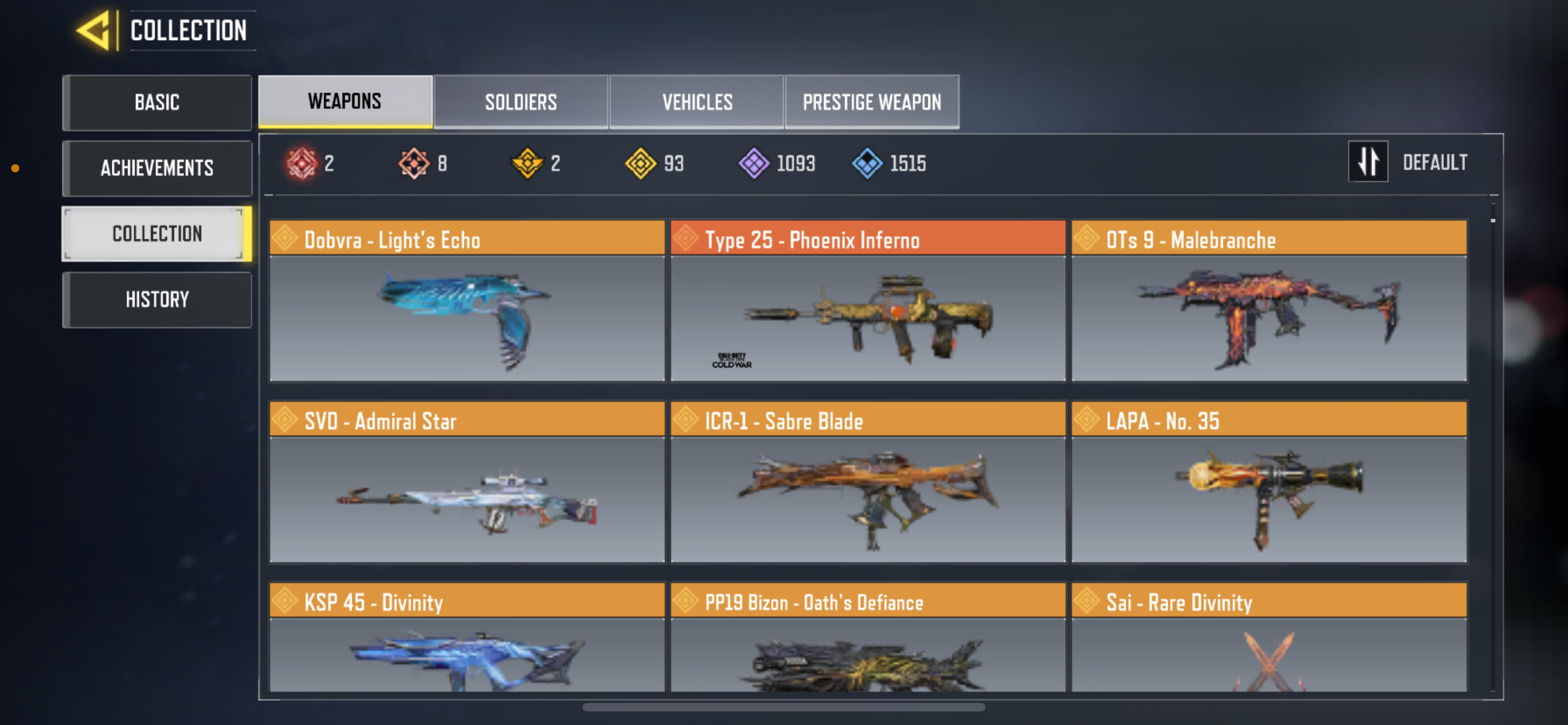 8 mythic weapons, 93 Legendary Weapons and 2 legendary characters