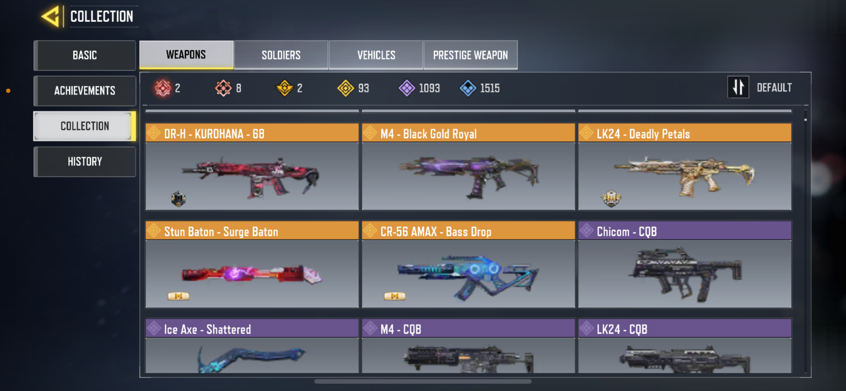 8 mythic weapons, 93 Legendary Weapons and 2 legendary characters