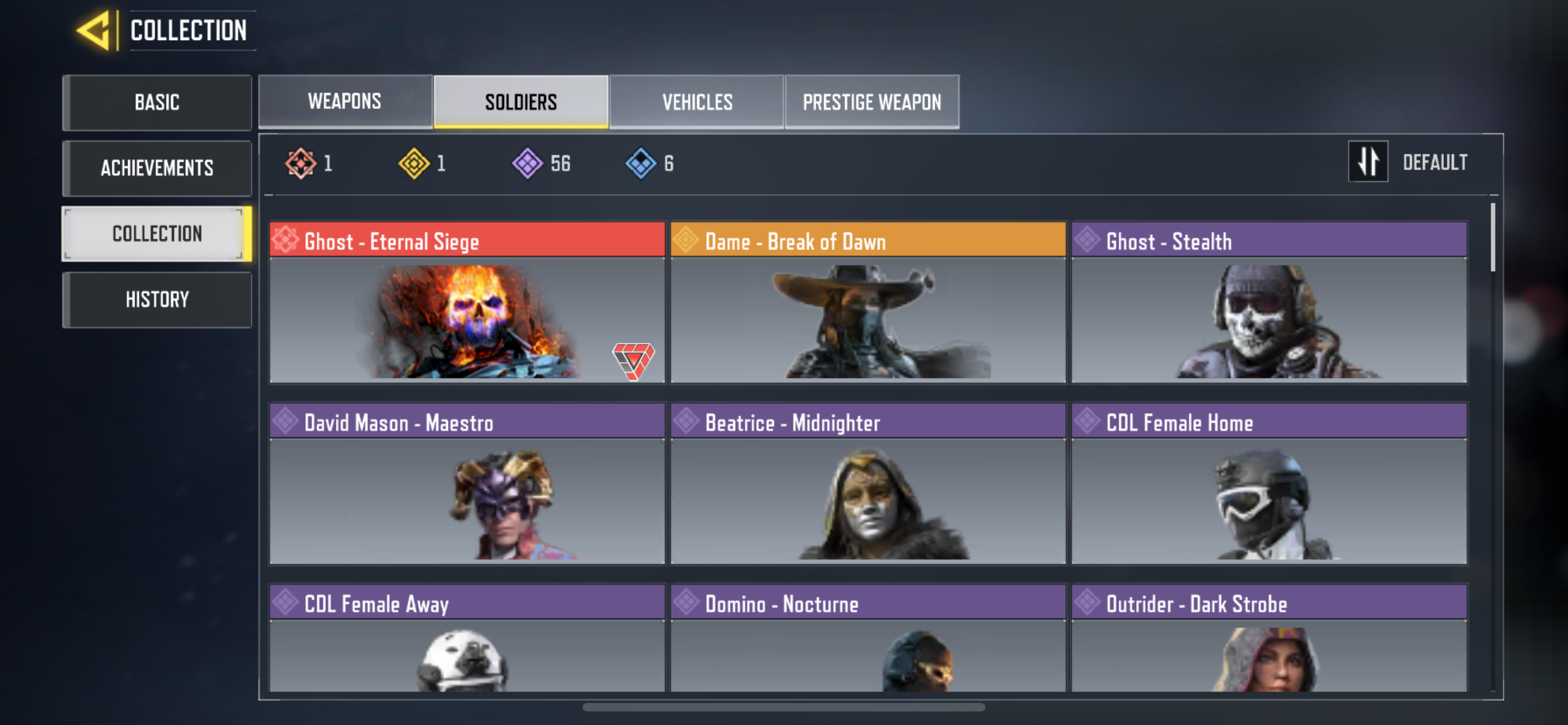 5 MYTHIC WEAPONS, 7 LEGENDARY WEAPONS, 1 MYTHIC SOLDIER, 1 LEGENDARY SOLDIER, 56 EPIC SOLDIERS