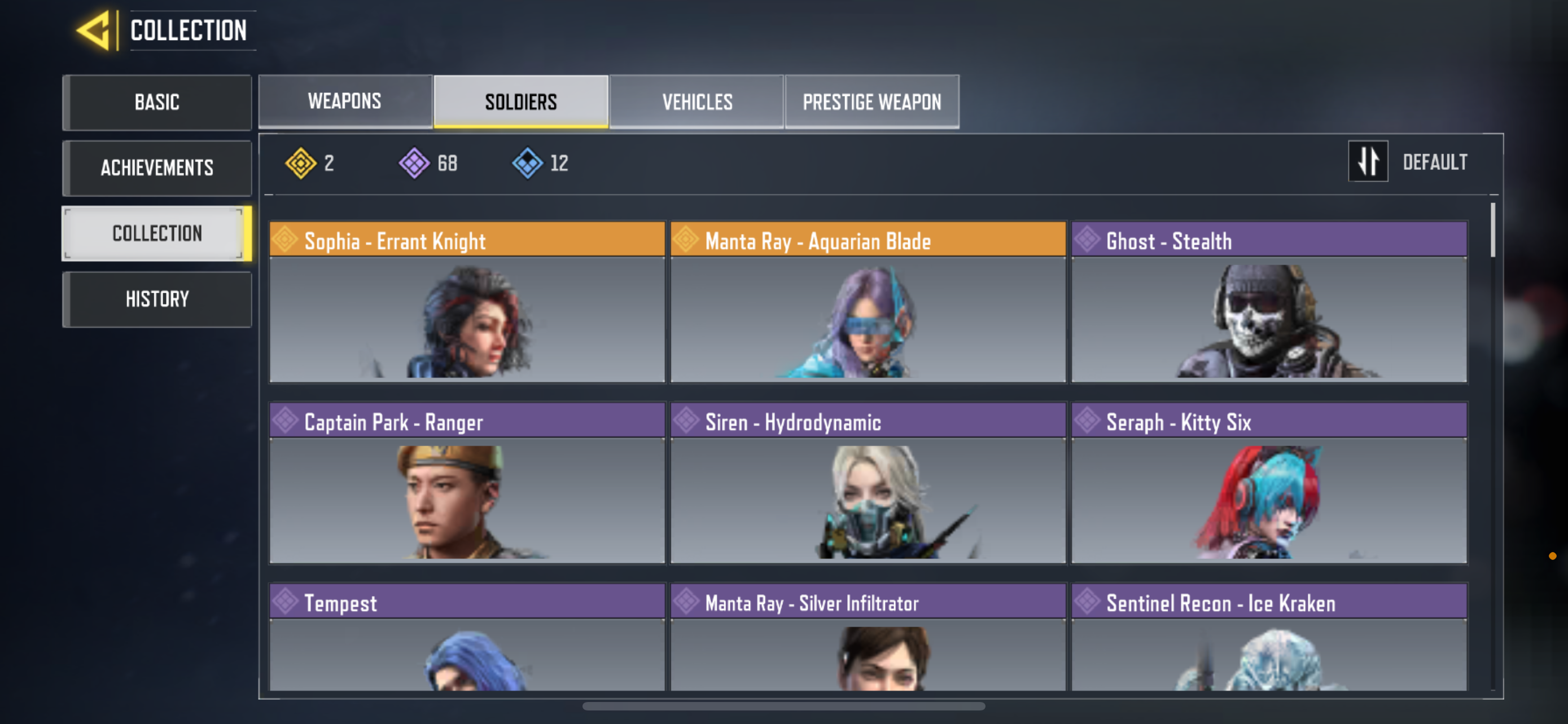 7 MYTHIC WEAPONS, 17 LEGENDARY WEAPONS 2 LEGENDARY SOLDIERS, 68 EPIC SOLDIERS