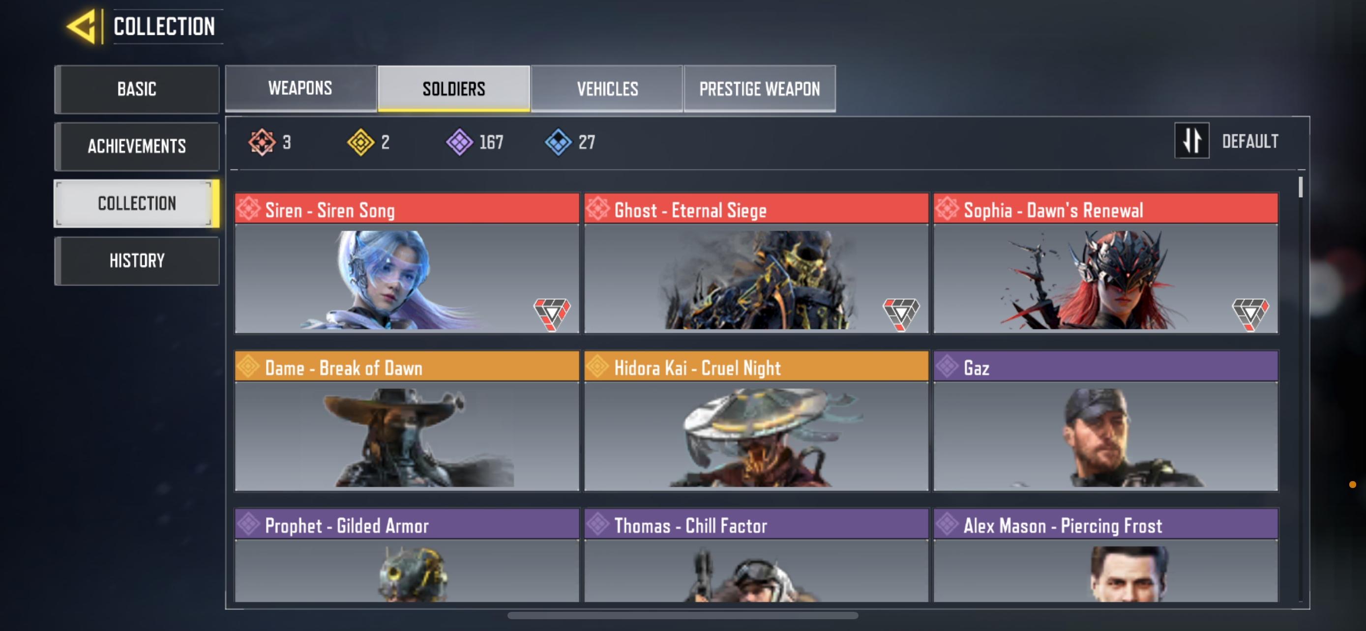 8 MYTHIC WEAPONS, 24 LEGENDARY WEAPONS, 3 MYTHIC SOLDIERS, 2 LEGENDARY SOLDIERS, 167 EPIC SOLDIERS