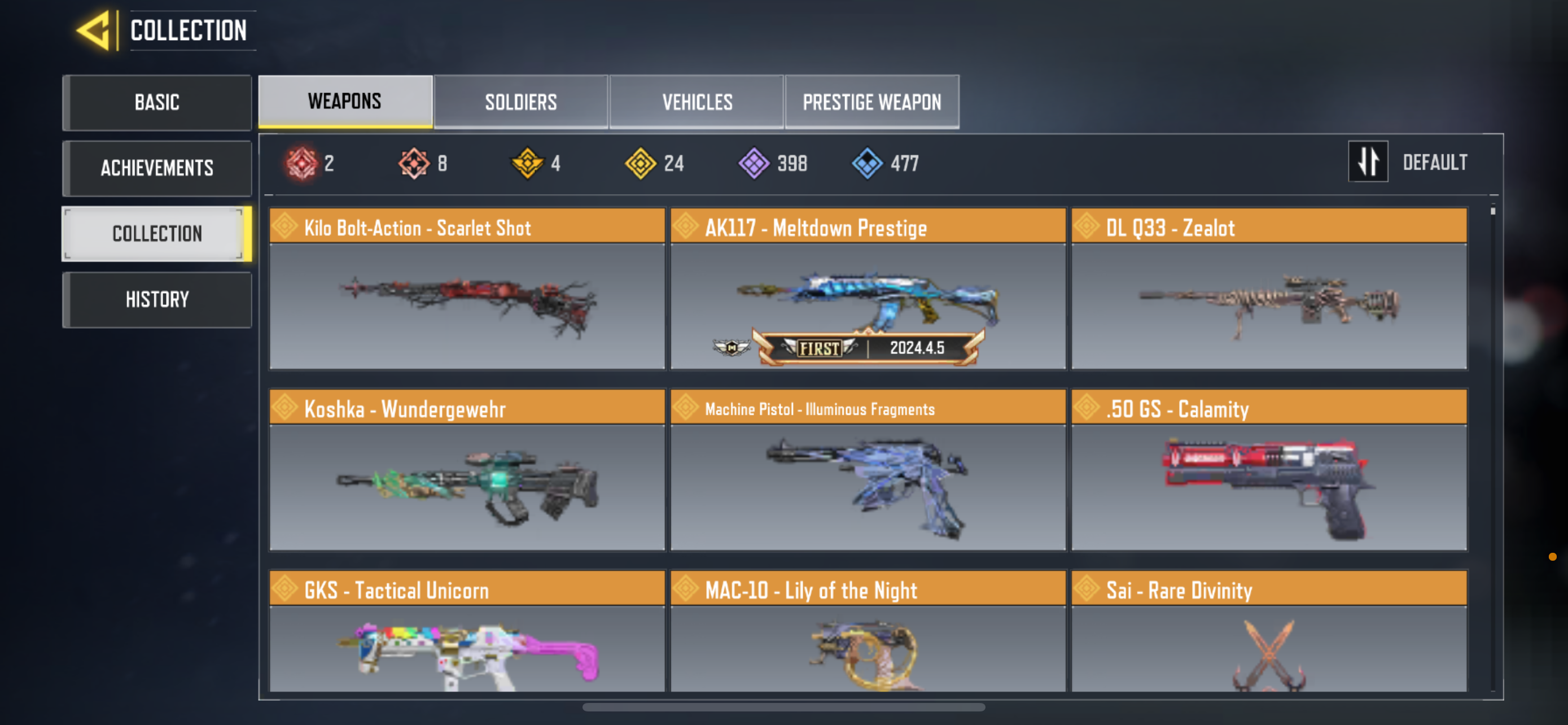 8 MYTHIC WEAPONS, 24 LEGENDARY WEAPONS, 3 MYTHIC SOLDIERS, 2 LEGENDARY SOLDIERS, 167 EPIC SOLDIERS