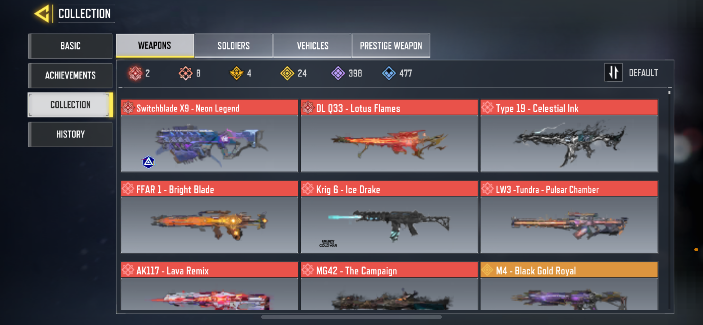 8 MYTHIC WEAPONS, 24 LEGENDARY WEAPONS, 3 MYTHIC SOLDIERS, 2 LEGENDARY SOLDIERS, 167 EPIC SOLDIERS