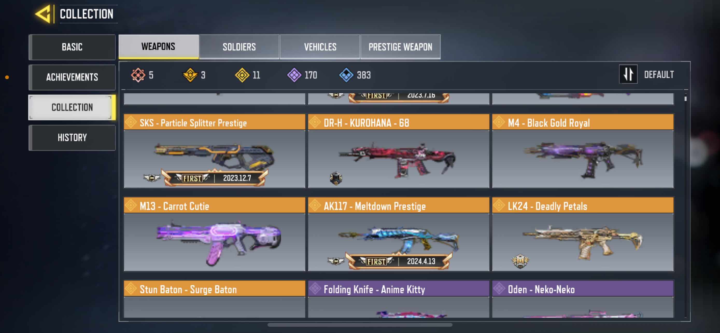 5 MYTHIC WEAPONS, 11 LEGENDARY WEAPONS, 1 LEGENDARY SOLDIER, 69 EPIC SOLDIER