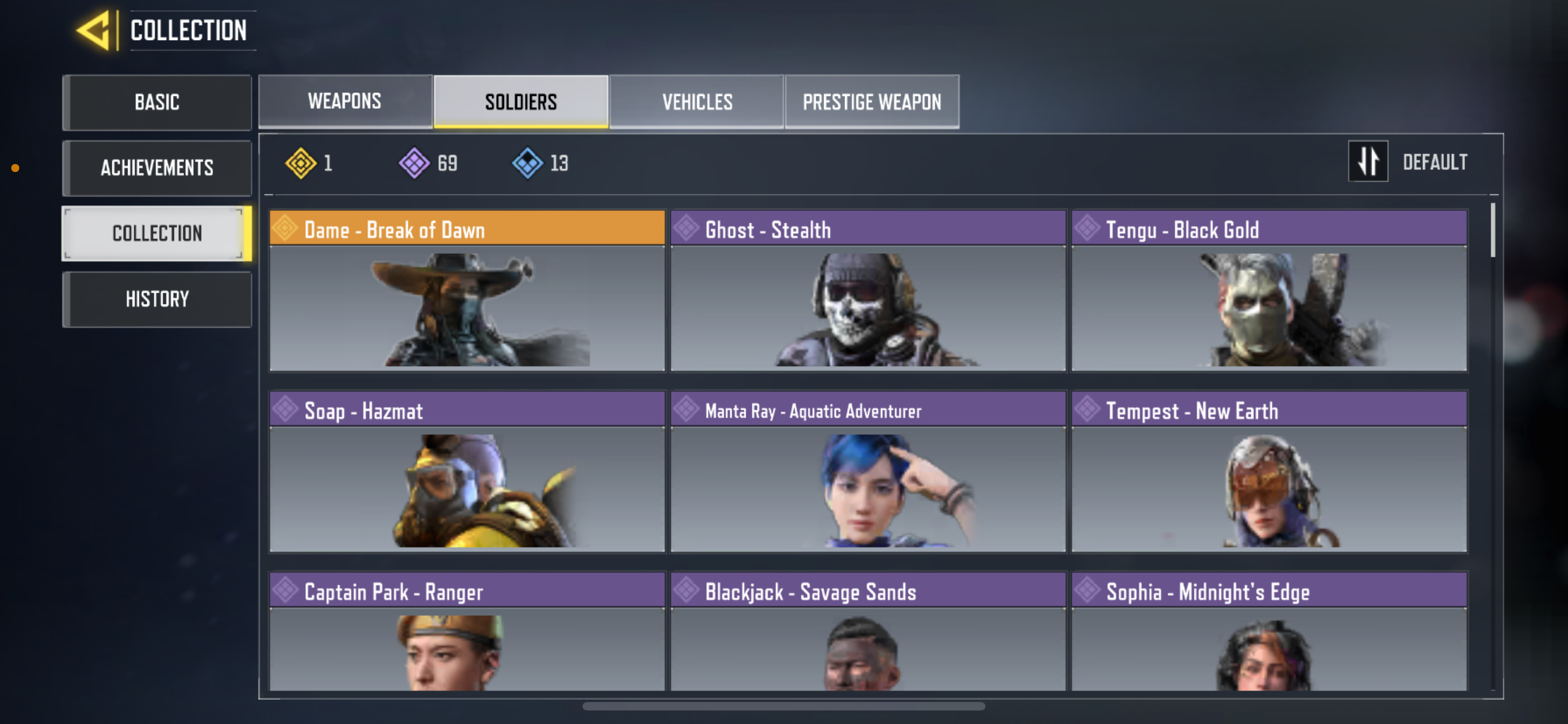 5 MYTHIC WEAPONS, 11 LEGENDARY WEAPONS, 1 LEGENDARY SOLDIER, 69 EPIC SOLDIER